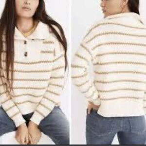 Madewell Cream and Brown Striped Turtleneck Sweater